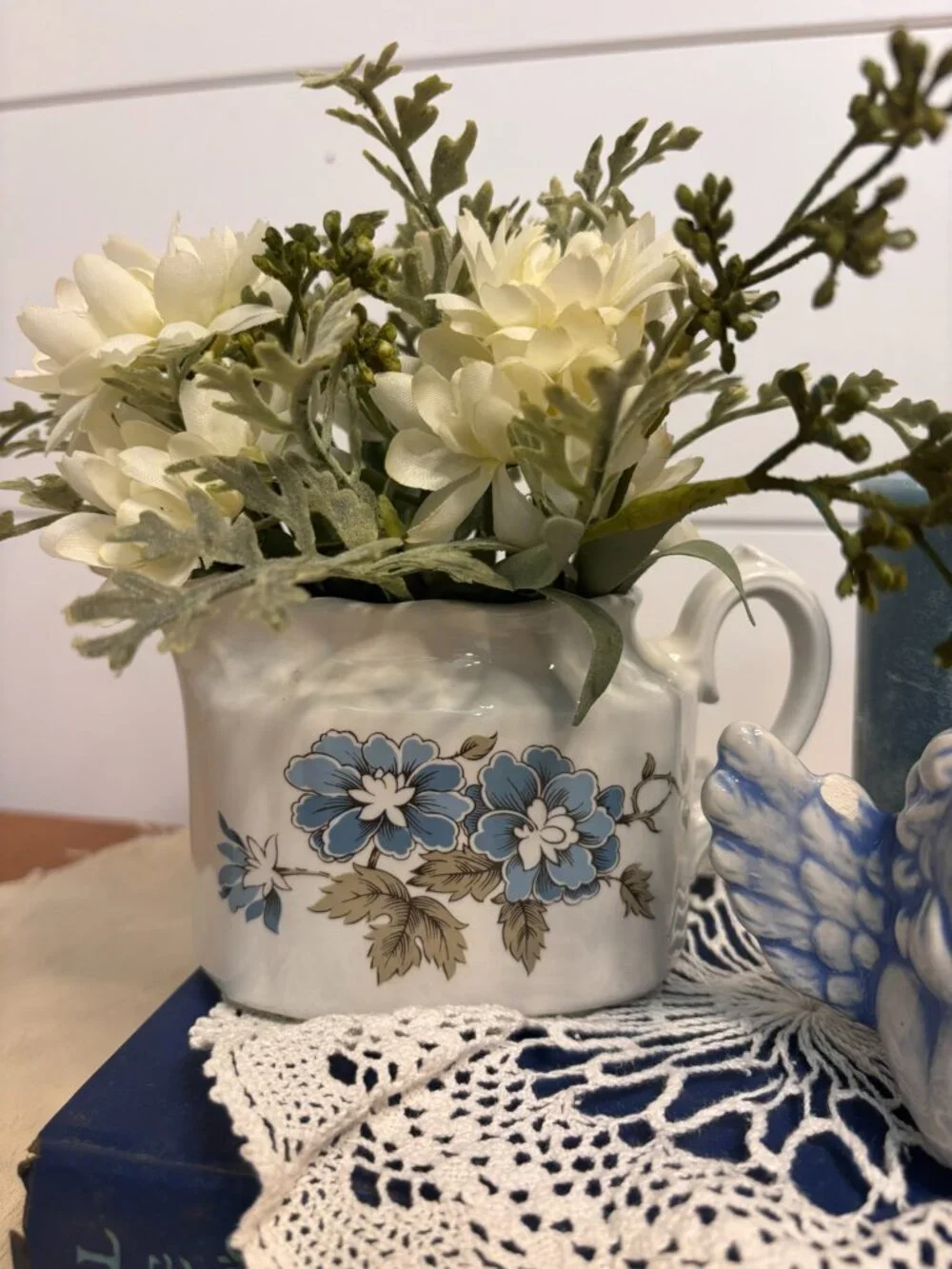 VTG Staffordshire England Blue Blossomtime Ironstone Creamer